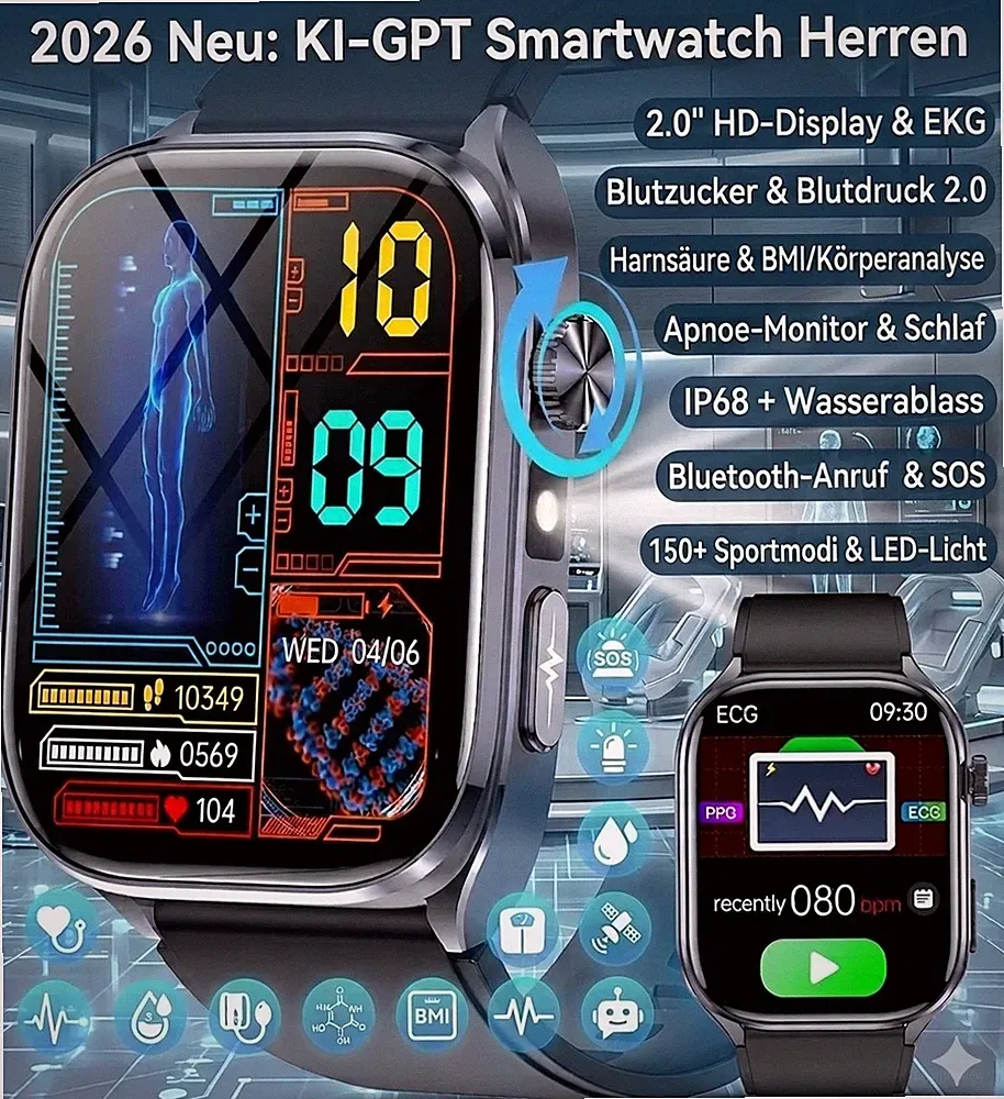 Bluetooth Smartwatch Fitness Tracker Herzfrequenz Pulsuhr Blutdruck Herren Damen