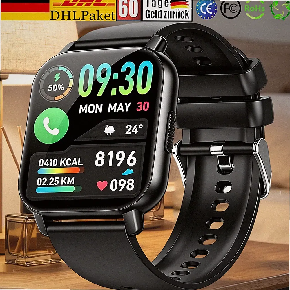 Bluetooth Smartwatch Herren Damen Fitness Tracker Herzfrequenz Pulsuhr IP68
