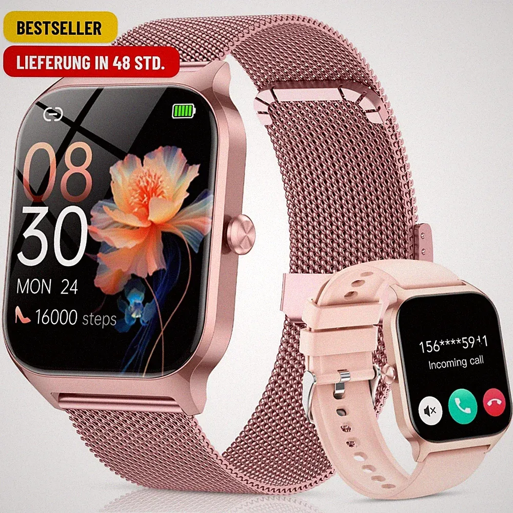 CASCHO Smartwatch Damen mit Telefonfunktion, 1.85'' Smart Watch, 120+Sportmodi F