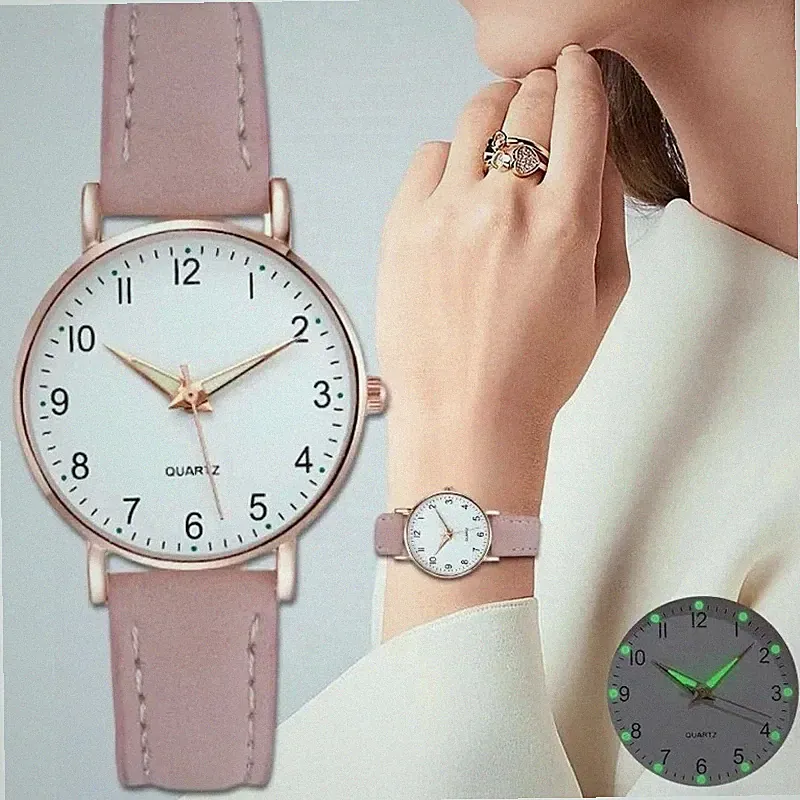 Damen Leder Quarz Uhr Mode Luxus Hintergrundbeleuchtung Armbanduhr