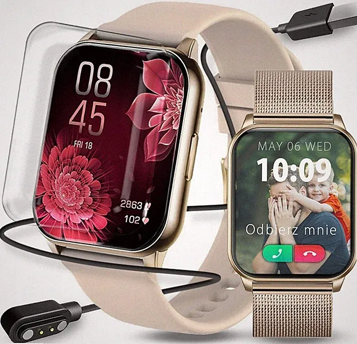 Damen Smartwatch 1,96" mit Telefonfunktion, Benachrichtigungen, Puls- und Schlaf