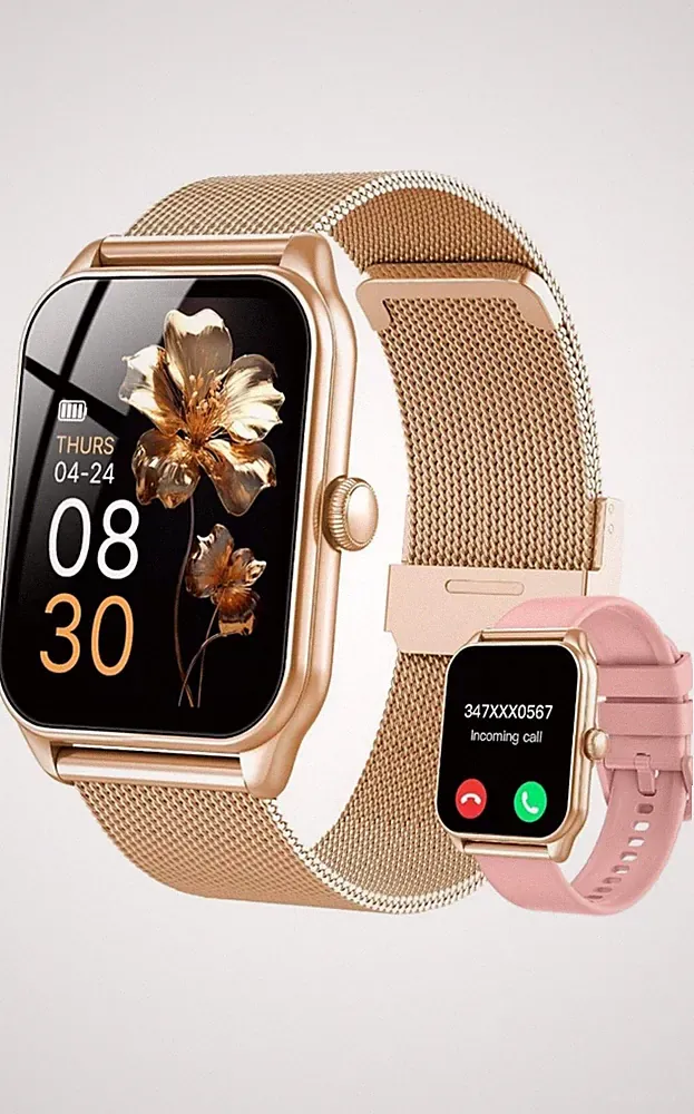 Damen Smartwatch 44 mm Gold Metallarmband Metallgehäuse kompatibel Android iOS