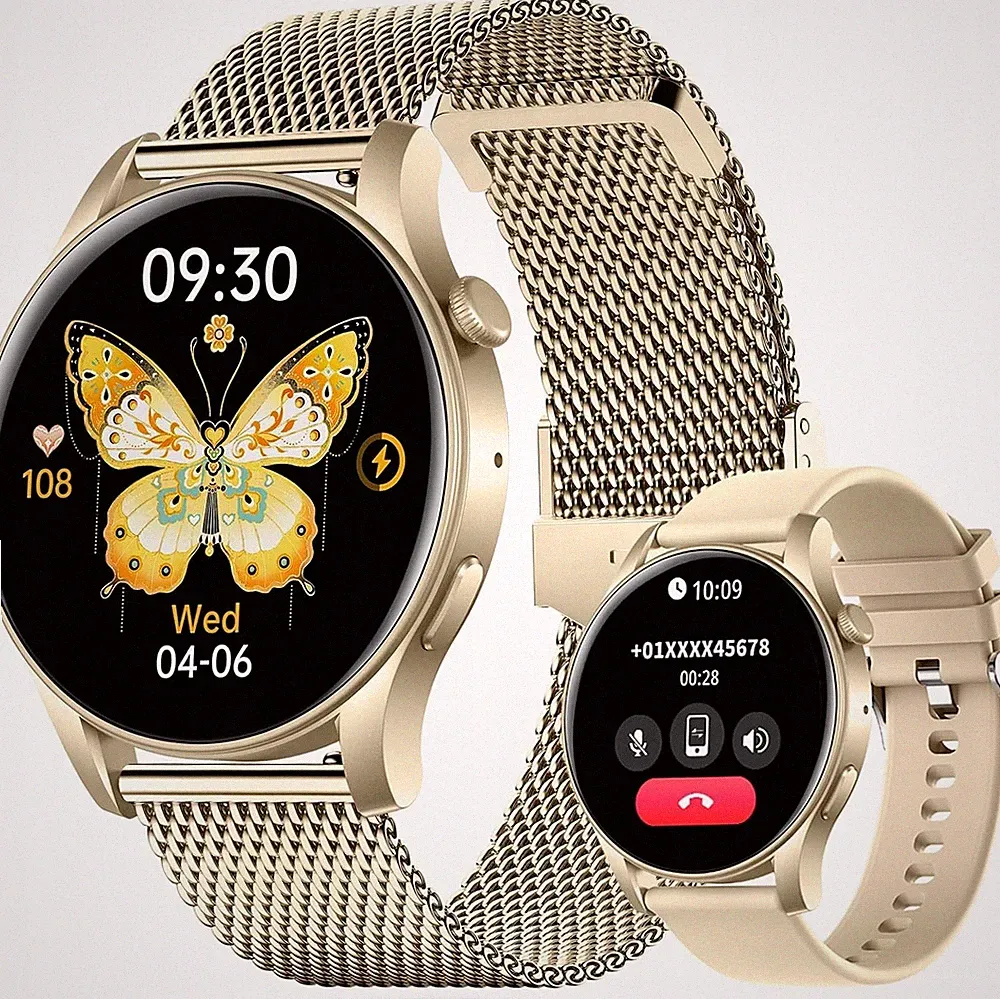 Damen-Smartwatch als Geschenk für Mädchen, AMOLED-Silikon-Smart-Armband