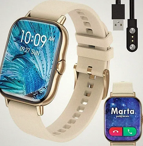 Damen Smartwatch DT94+ Gold mit Bluetooth-Telefonie, EKG, Blutdruckmessung, Puls