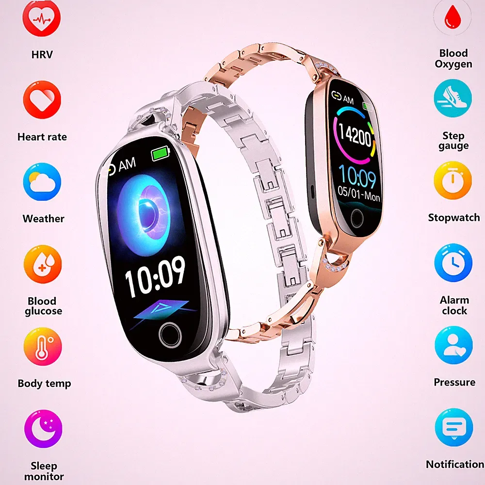 Damen Smartwatch F81 Herzfrequenz Blutdruck Sauerstoff-Monitor IP67 Wasserdicht