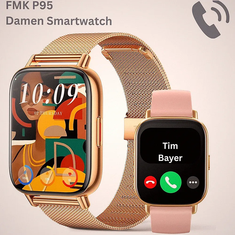 Damen Smartwatch mit Bluetooth Anruf, mit Puls Messung, IP68, iOS / Android P95