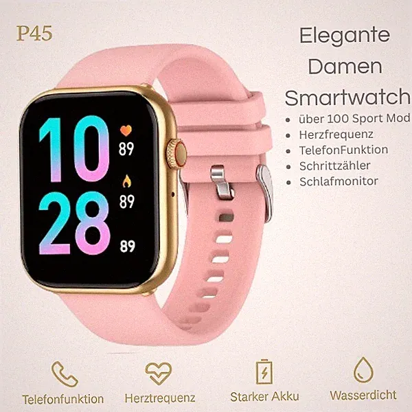 Damen Smartwatch mit Telefonfunktion 1,85" mit Herzfrequenzmessung Android +iOS