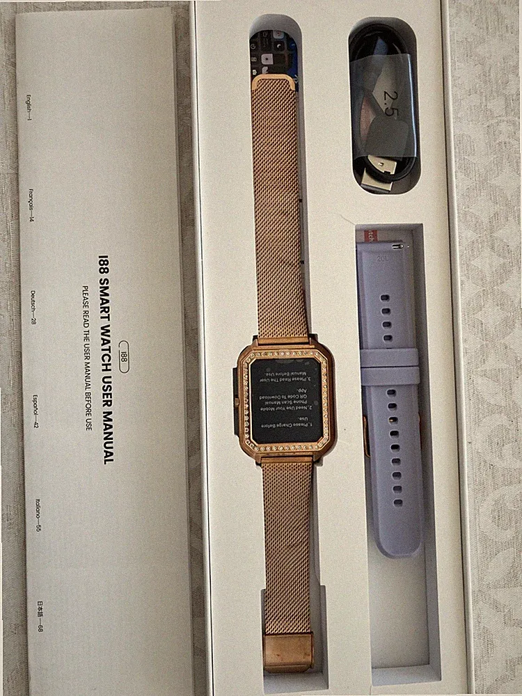 Damen Smartwatch Roségold Strass Bling Fitness Armbanduhr + 2 Armbänder