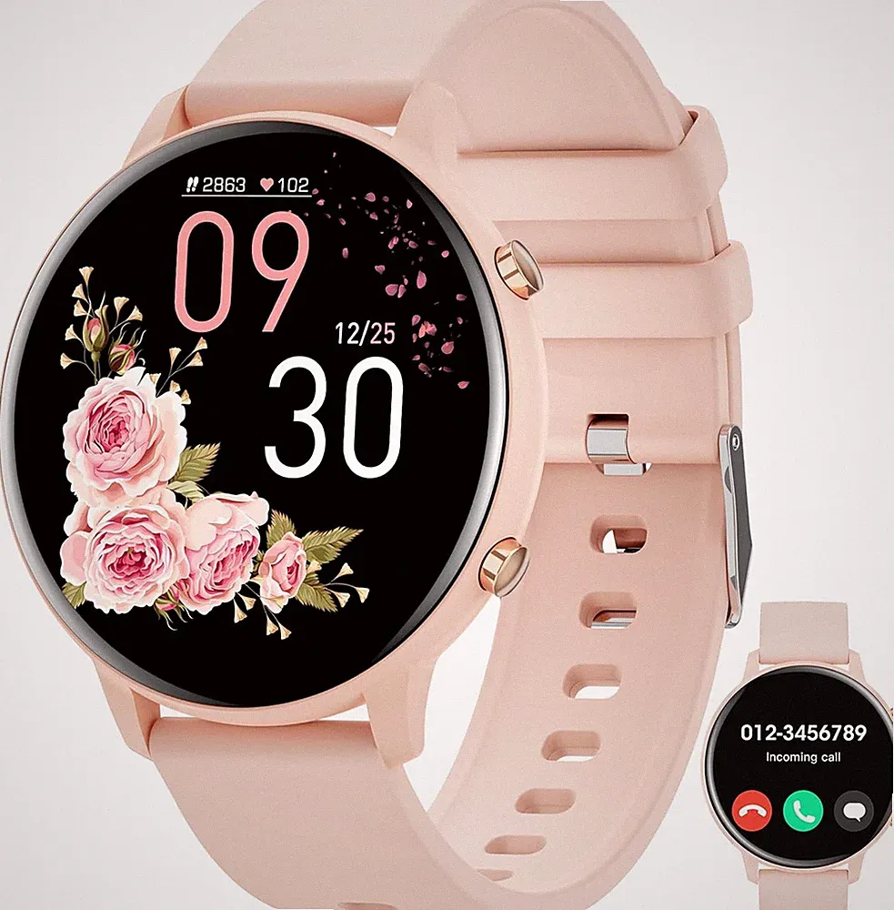 Damen Smartwatch rosa silber 1.39" Zoll Touchscreen Bluetooth Anrufe iOS Android