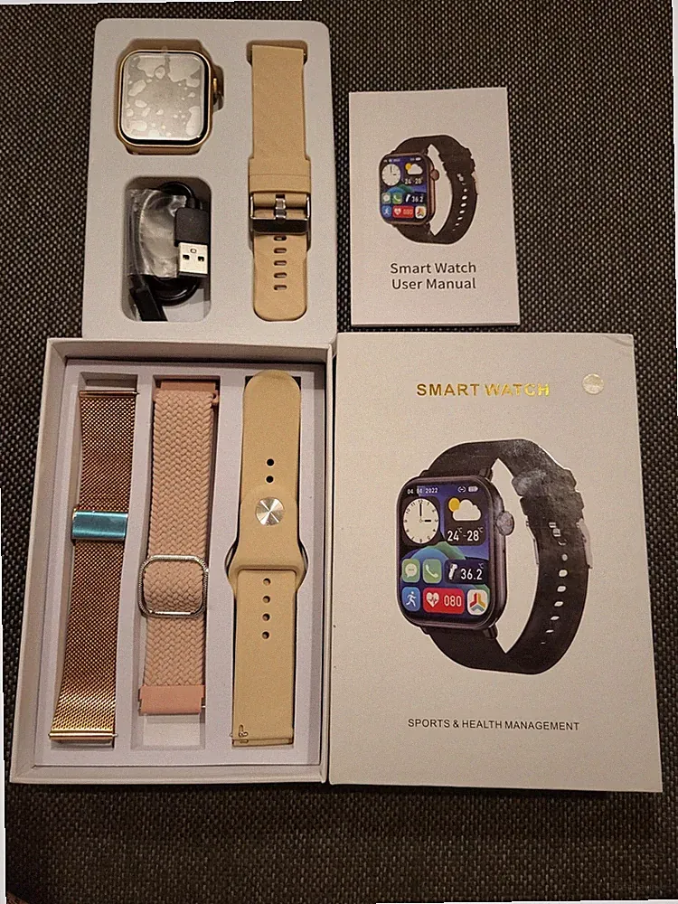 Damen Smartwatch Sport Health Management Beige Roségold Rosa 4 Armbänder