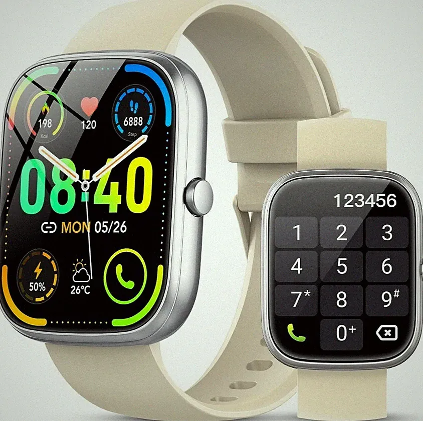 Damen Smartwatch Touchscreen Fitness Tracker 48mm IP68 silber/beige Silikon