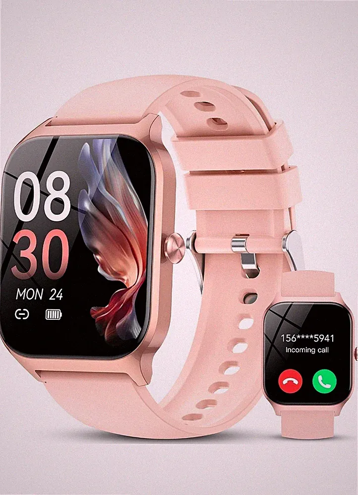 Damen Smartwatch Touchscreen, rosa Silikonarmband kompatibel Android iOS