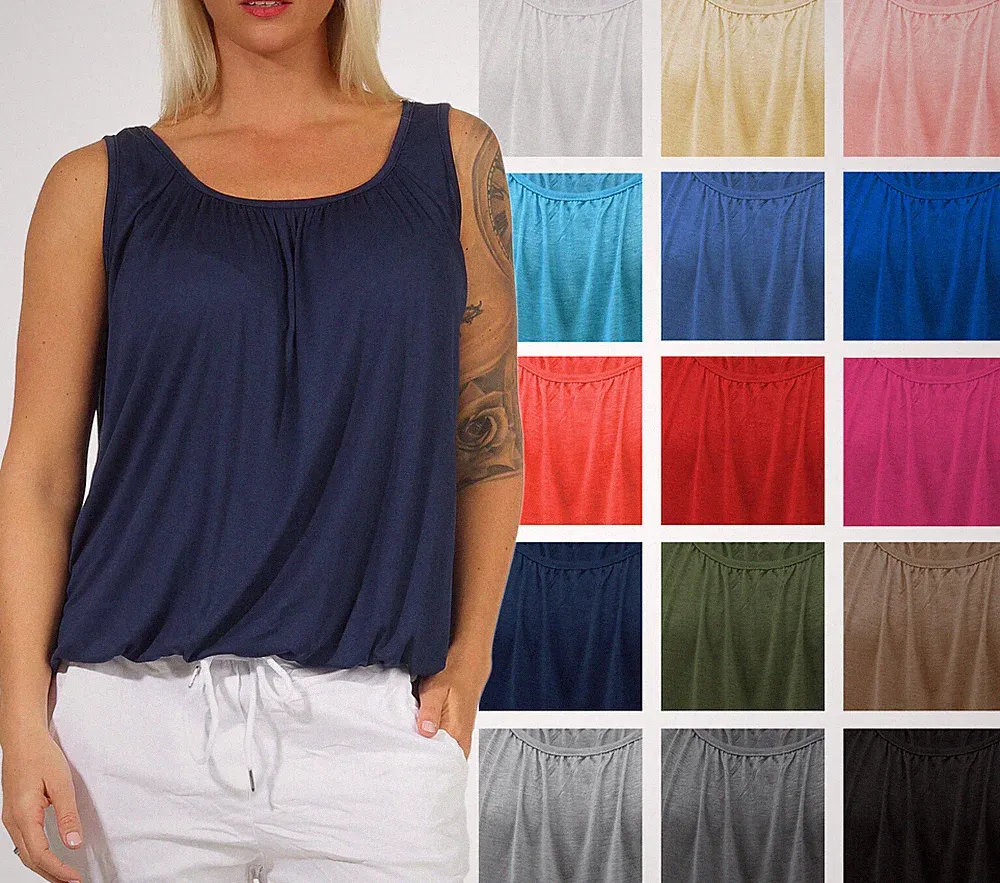 Damen Sommer Top mit Raff-Bündchen - Sommer Top - Träger-Top - lockeres Damentop