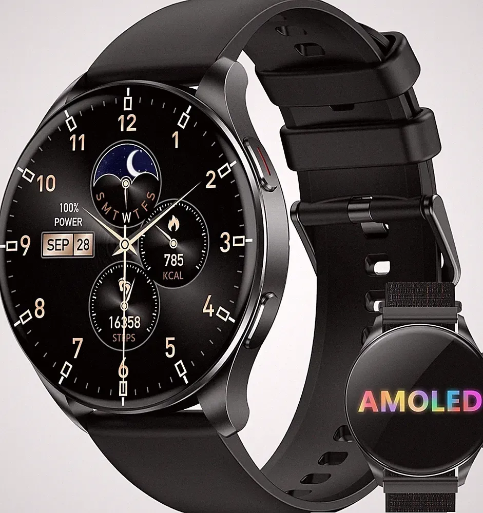 Damen- und Herren-Smartwatch 2025 (rund 143" AMOLED) Bluetooth IOWODO