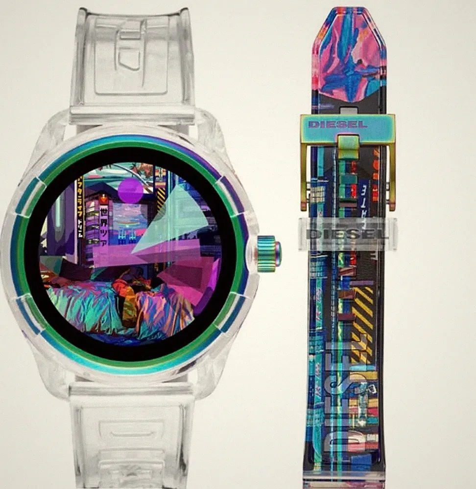 Diesel Limited Edition Smartwatch mit unbenutztem klarem Band neuer Kartonriss