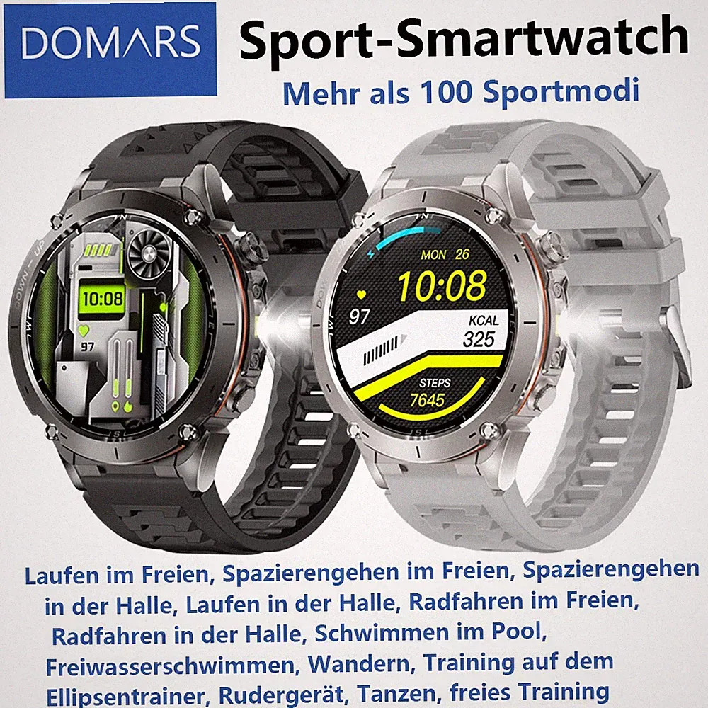 Domars Smartwatch Damen Herren,100+ Sport,Schlafen und Gesundheitsmonitoring Etc