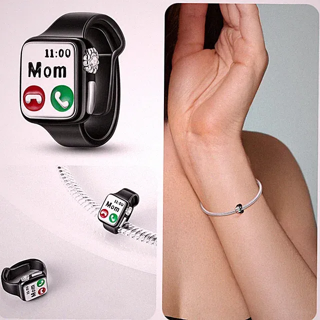 Echt Sterling Silber 925 Mama Mama Handy Uhr Smart Fitness iWatch Charm Perle