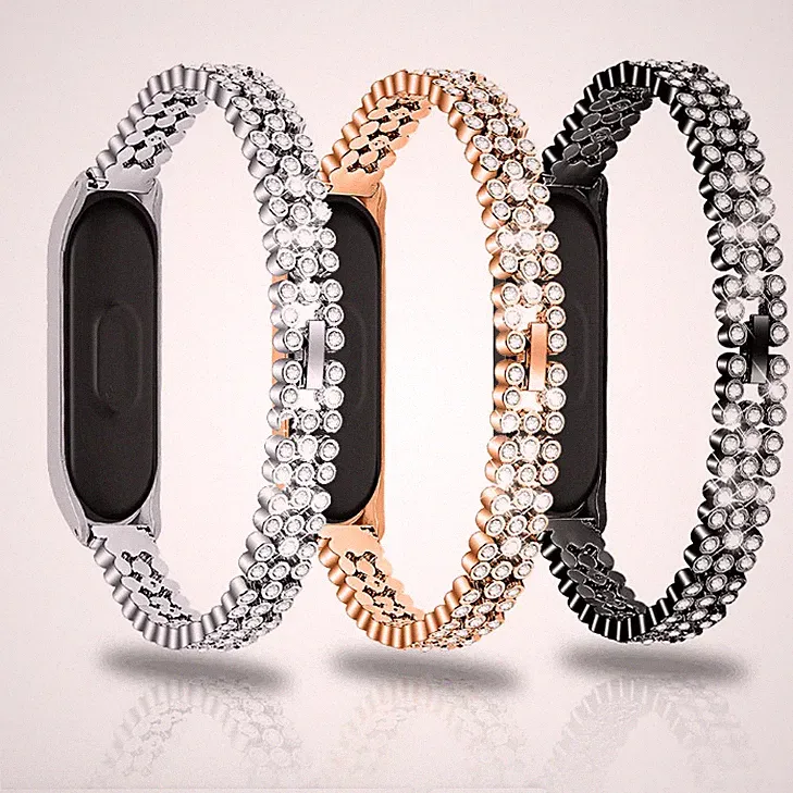 Edelstahl Armband für Xiaomi Mi Band 5/6 Smartwatch Ersatz Strass Damen