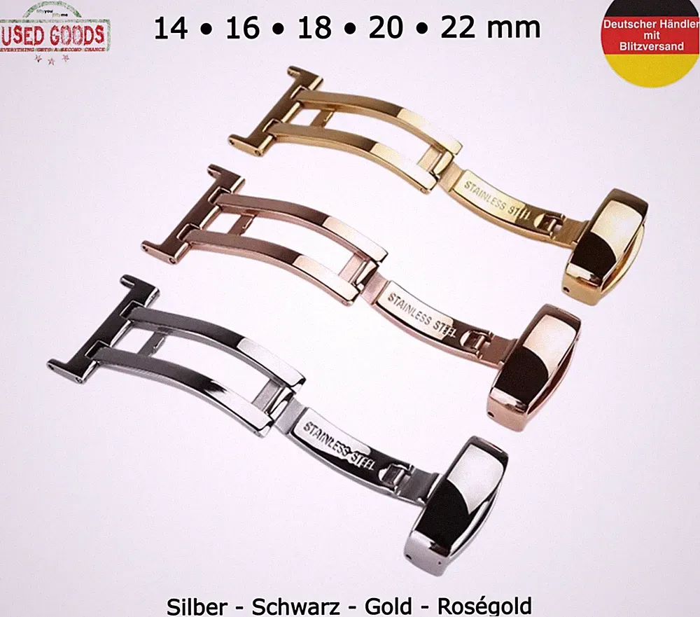 Edelstahl Faltschließe für Uhrenarmband 14 16 18 20 22 mm Hochglanz poliert Uhr