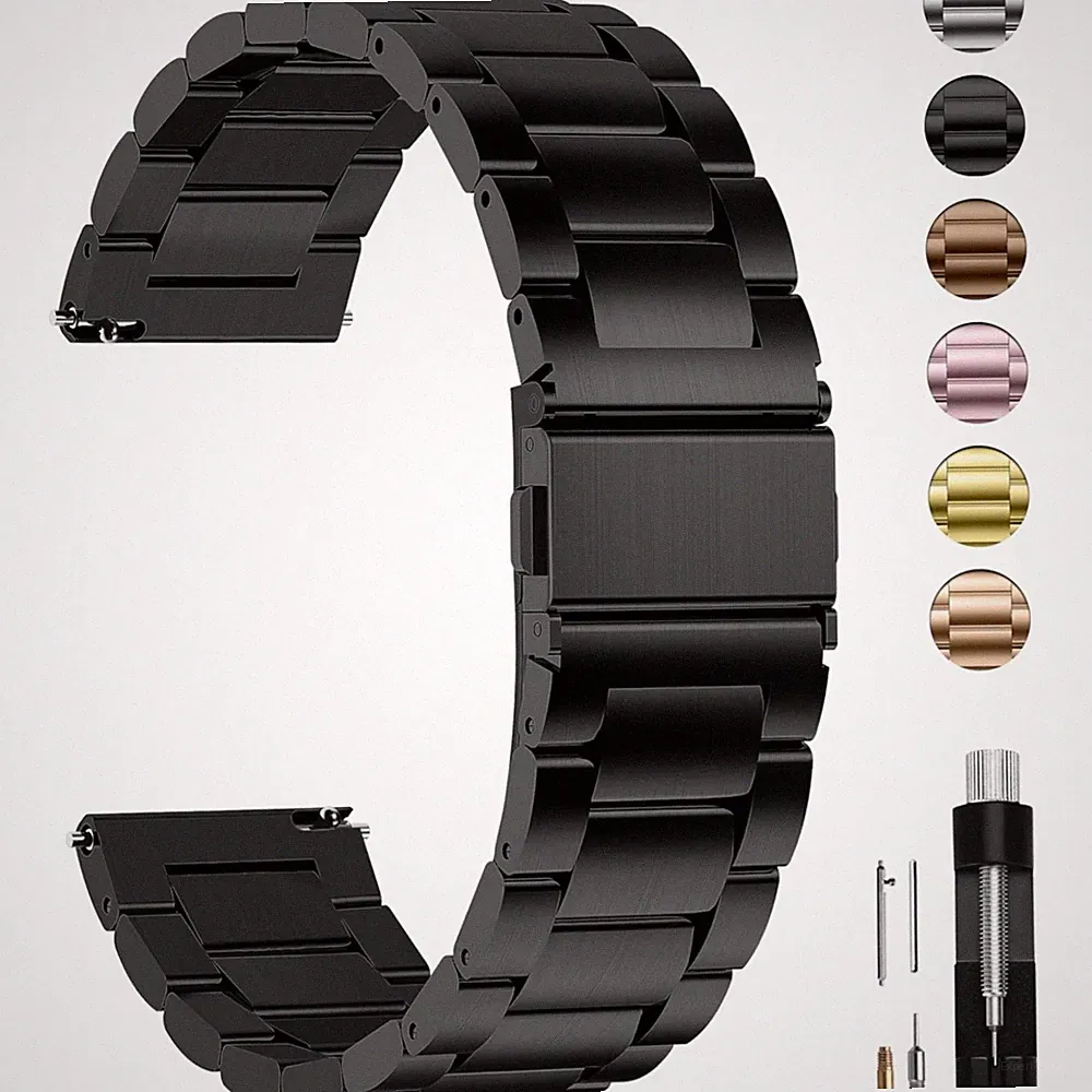 Edelstahl Uhrenarmband 20mm Schwarz für Smartwatch Damen Herren Wechselversch...