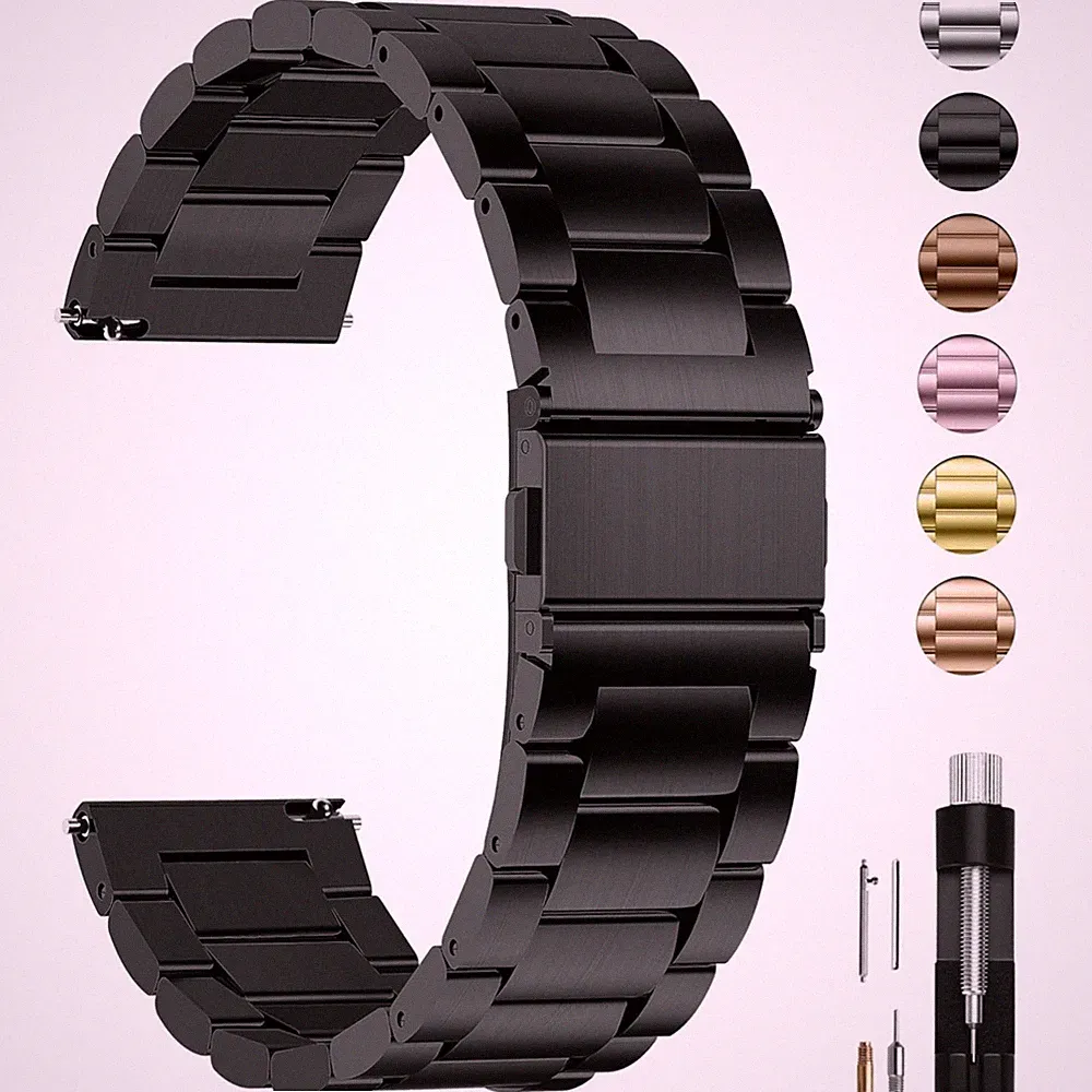 Edelstahl Uhrenarmband 22mm für Damen Herren Smartwatch Ersatz Wechsel schwarz