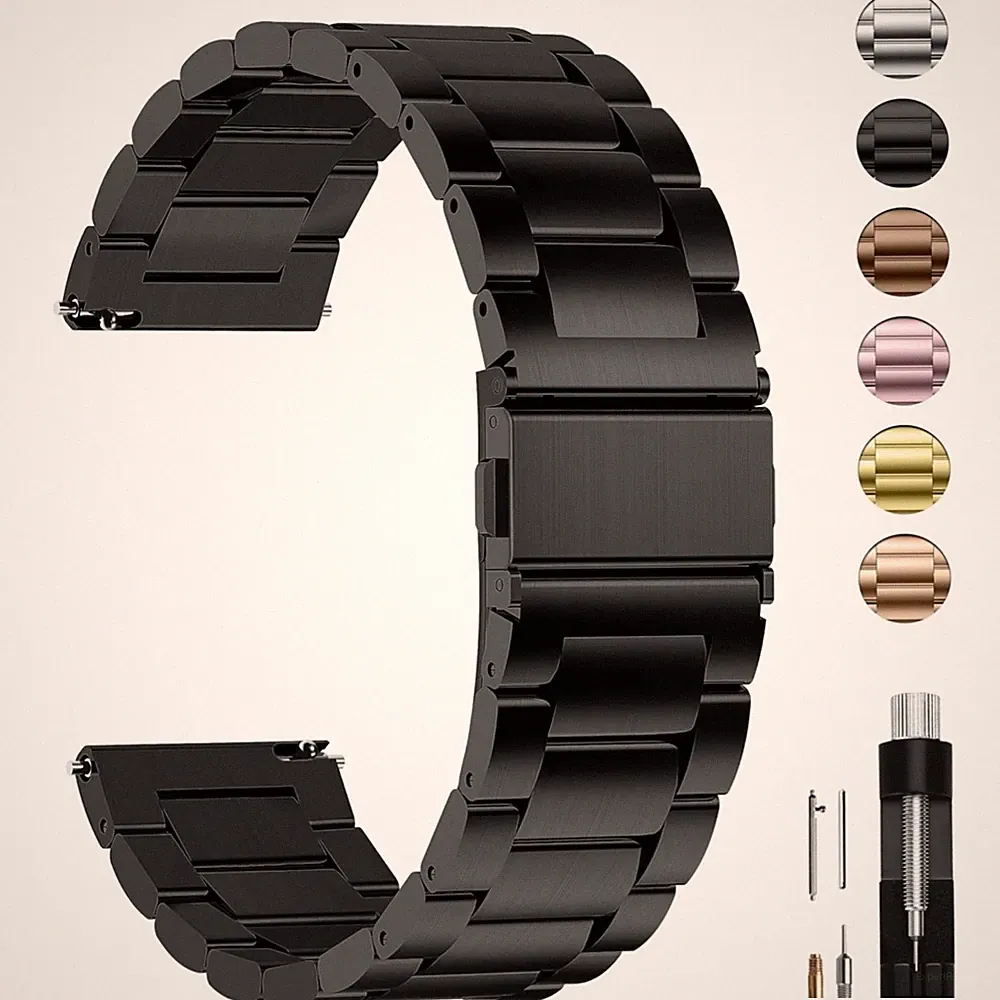 Edelstahl Uhrenarmband 22mm für Smartwatch Damen Herren Ersatz Schnellverschluss