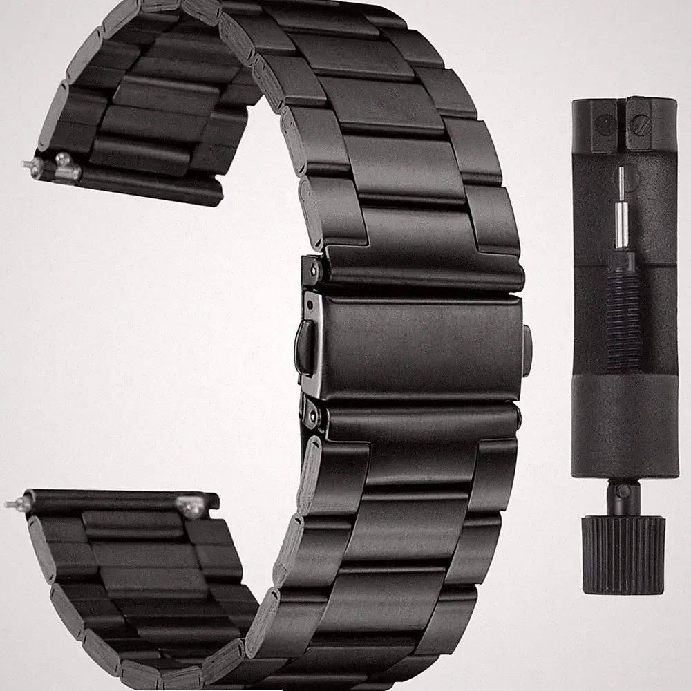 Edelstahl Uhrenarmband 22mm Schwarz für Smartwatch Damen Herren mit Schnellve...