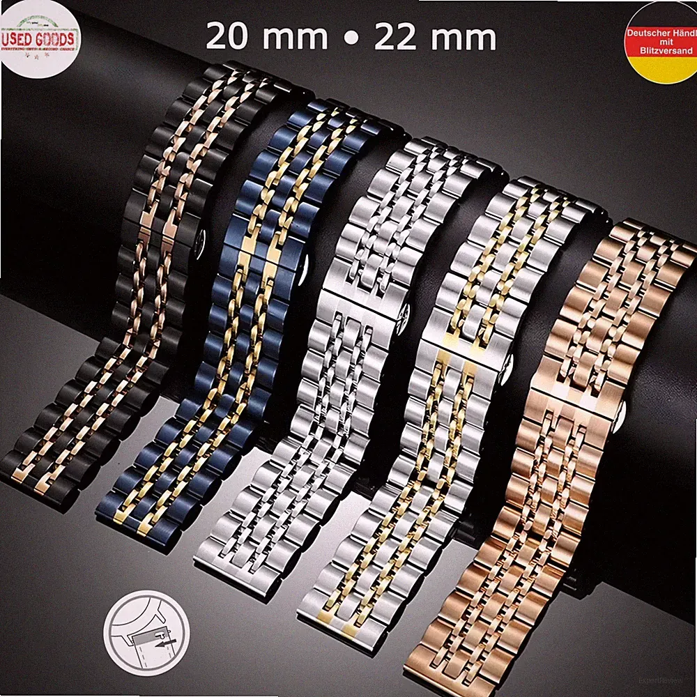 Edelstahl Uhrenarmband Gliederarmband 20 22 mm Faltschließe Metallband Uhr Watch