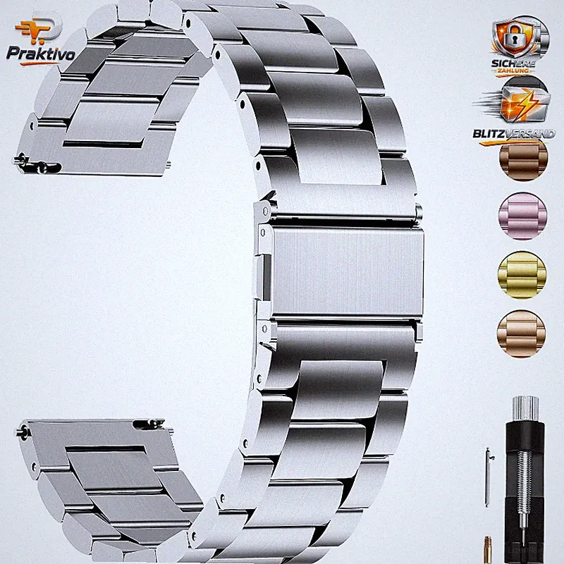 Edelstahlarmband 18mm Metallarmband mit Schnellverschluss Silber für Smartwatch
