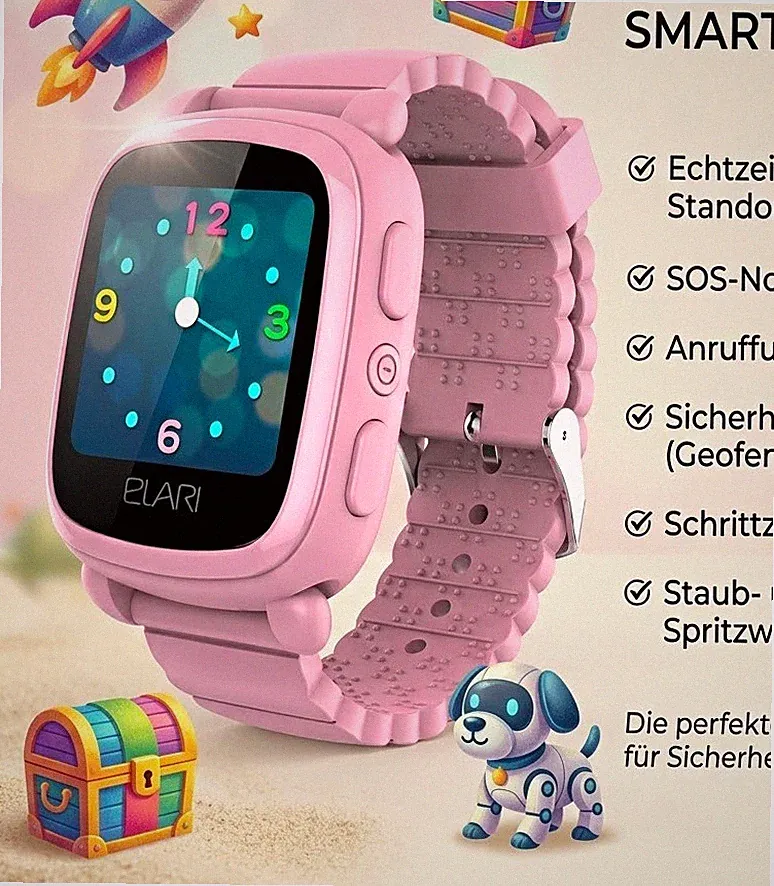 ELARI Kinder-Smartwatch GPS Schrittzähler rosa Silikonarmband 40 mm Android iOS