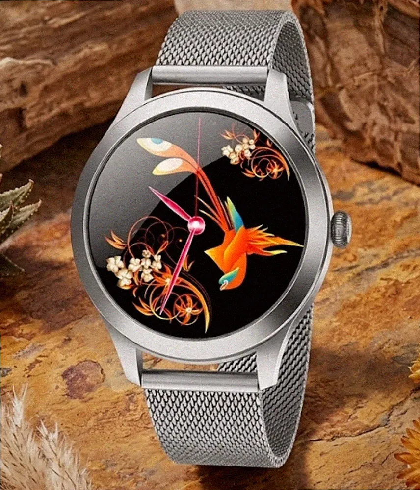 ​Elegante Damen Smartwatch Silber IP68 Wasserdicht Fitness Tracker Mesh Armband