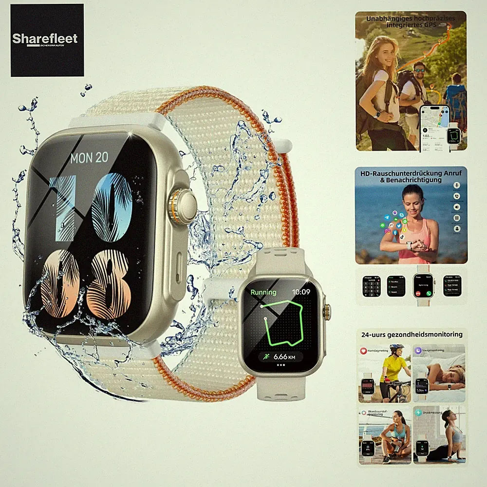 Elegante Smartwatch für Damen & Herren - Fitnessuhr mit GPS, 1.85'' Touchscreen