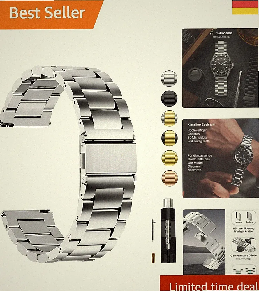 Elegantes 22mm Metallarmband von Fullmosa | Schnellverschluss für Smartwatches