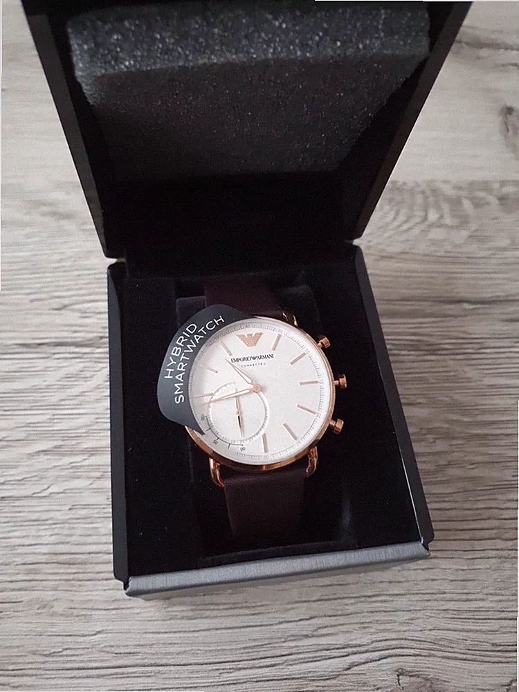 EMPORIO ARMANI AVIATOR ART3029 Leder Braun Weisse Gold Rose Hybrid Smartwatch