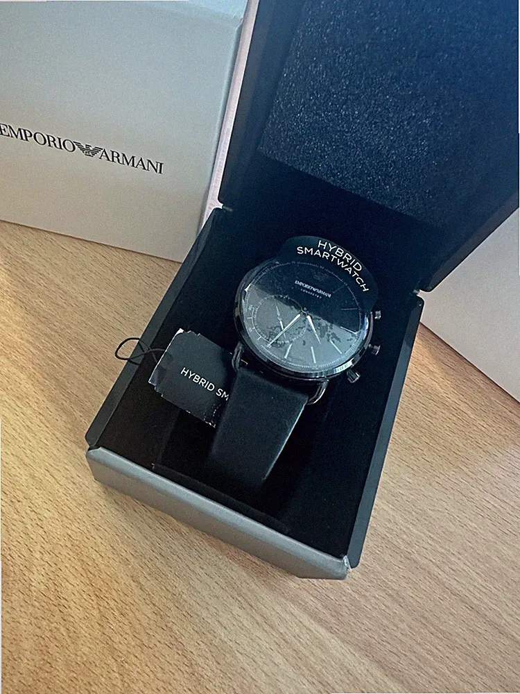 Emporio Armani Connected Hybrid Smartwatch 43 mm schwarz Lederarmband