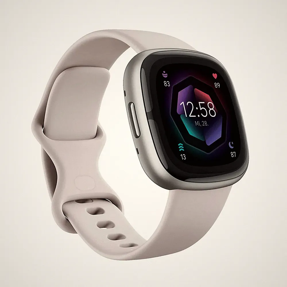 FITBIT Sense 2 Smartwatch Aluminium Elastomer, S/L, Lunar White/Platinum