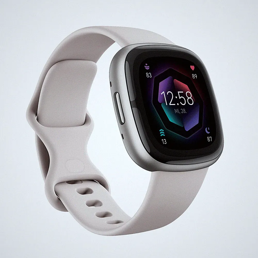 FITBIT Sense 2 Smartwatch Aluminium Elastomer, S/L, Lunar White/Platinum