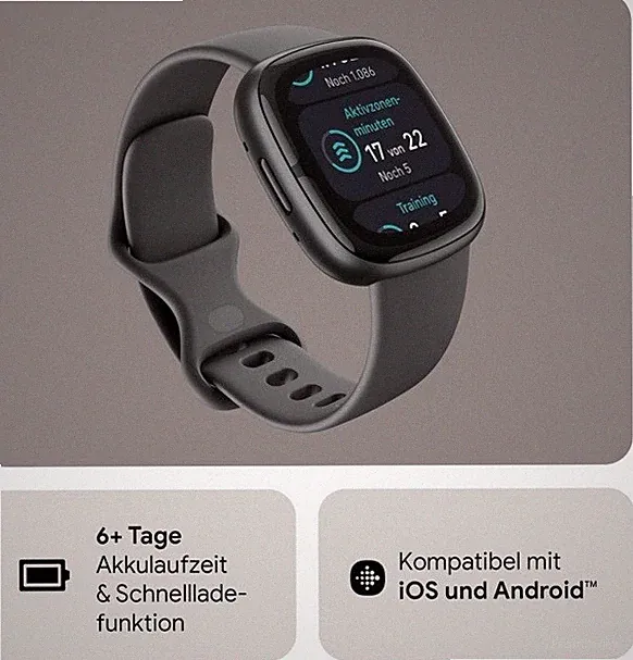 FITBIT Sense 2 Smartwatch Aluminium Elastomer, S/L, Shadow Grey/Graphite