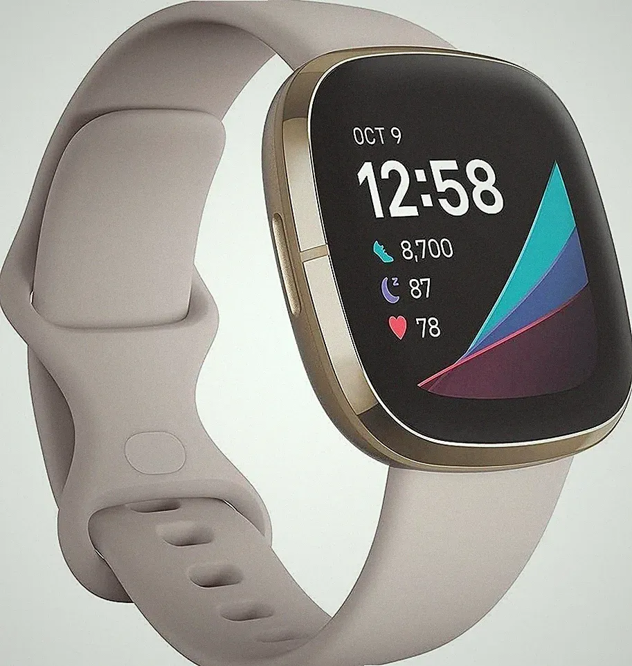 Fitbit Sense Smartwatch Lunar Weiß/Gold Bluetooth Anruf/Text Gesundheitsuhr Neu