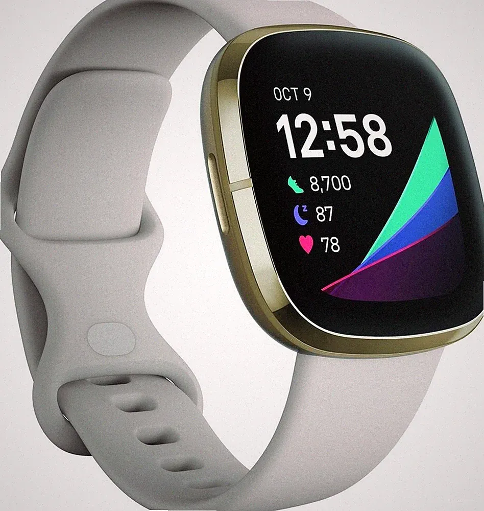 Fitbit Sense Smartwatch Weiß/Soft Gold AMOLED GPS NFC Bluetooth 5.0 WLAN 4GB OVP