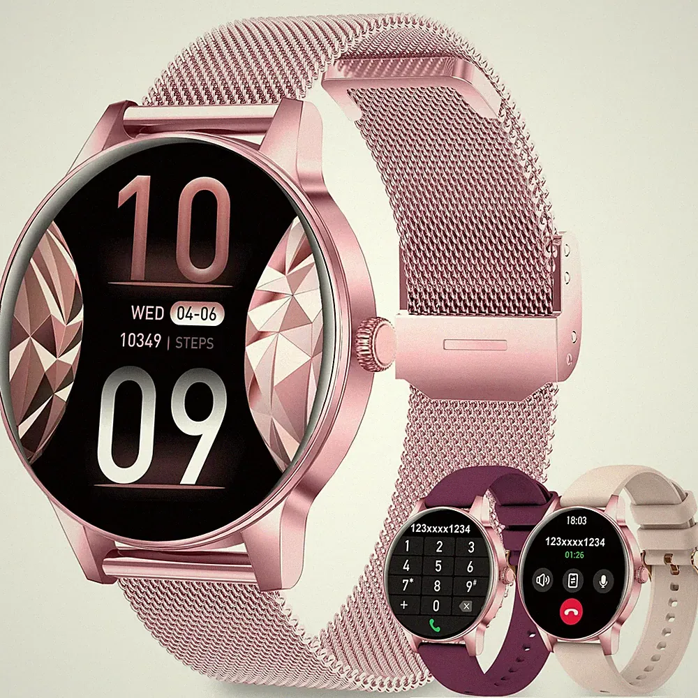 Fitdafit Smartwatch Damen mit Telefonfunktion, 1.27" HD Rund 3 Bänder