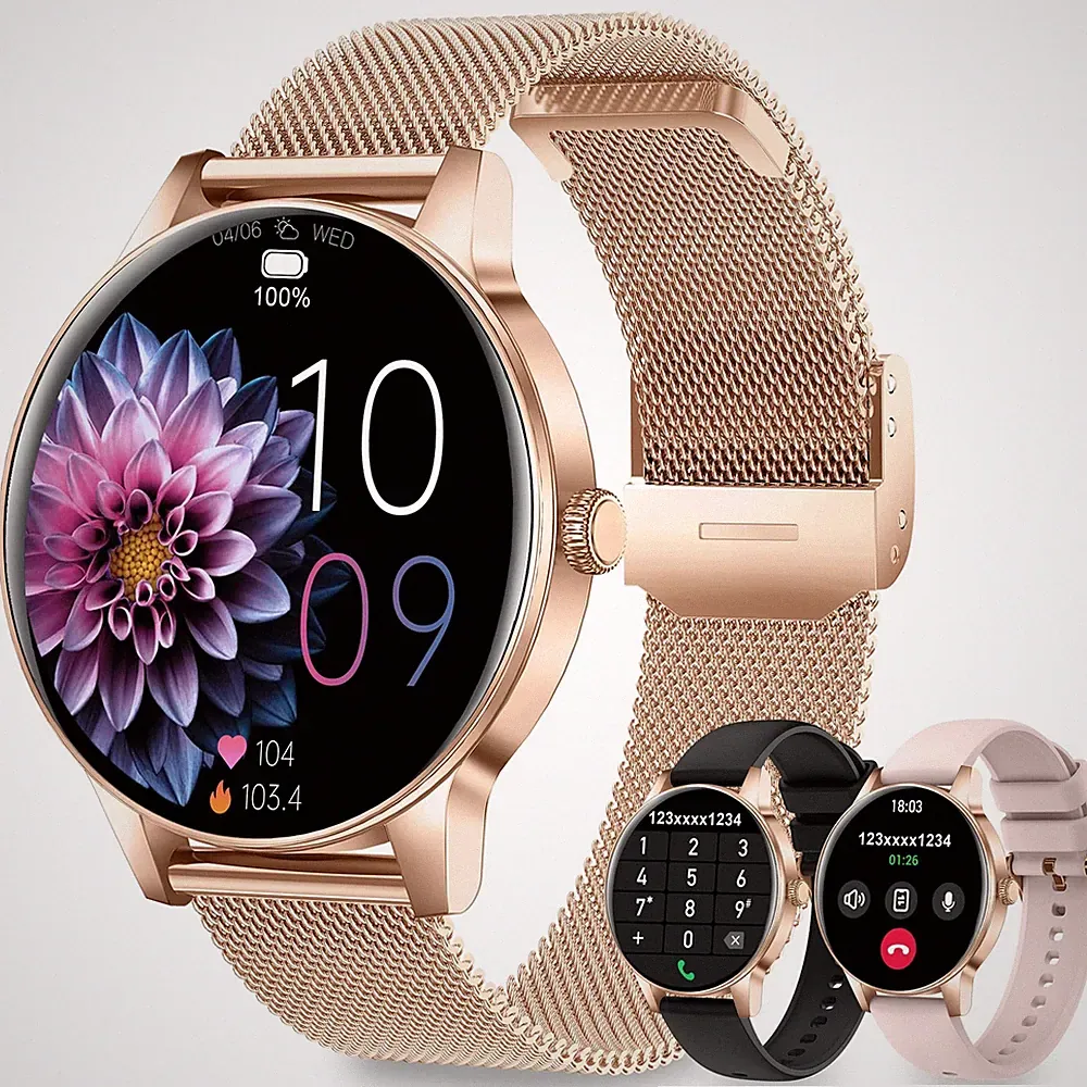 Fitdafit Smartwatch Damen mit Telefonfunktion, 1.27" HD Rund Roségold