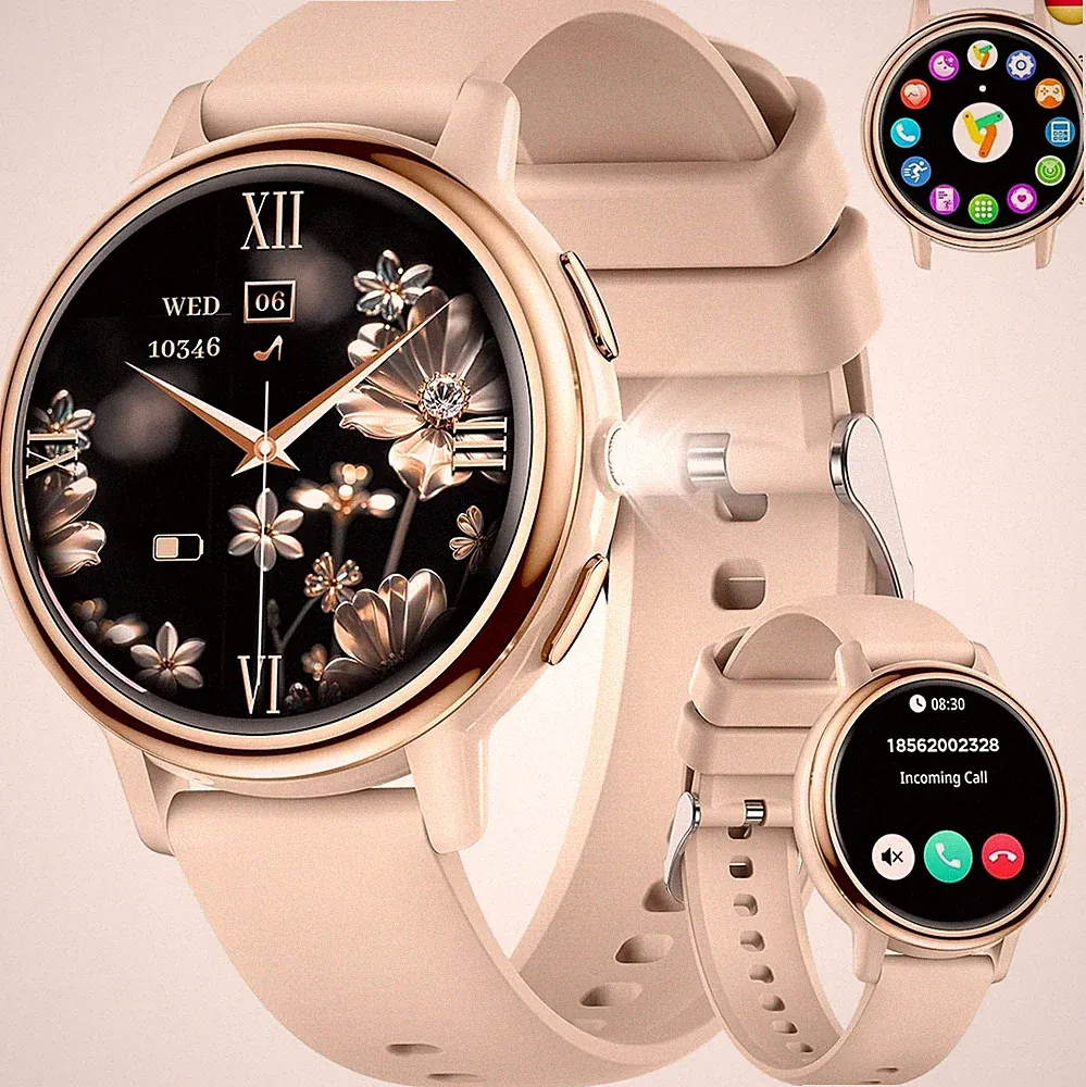 FITFLEX Smartwatch Damen-Bluetooth-Anruf, 1,26" HD Touchscreen Fitnessuhr Damen