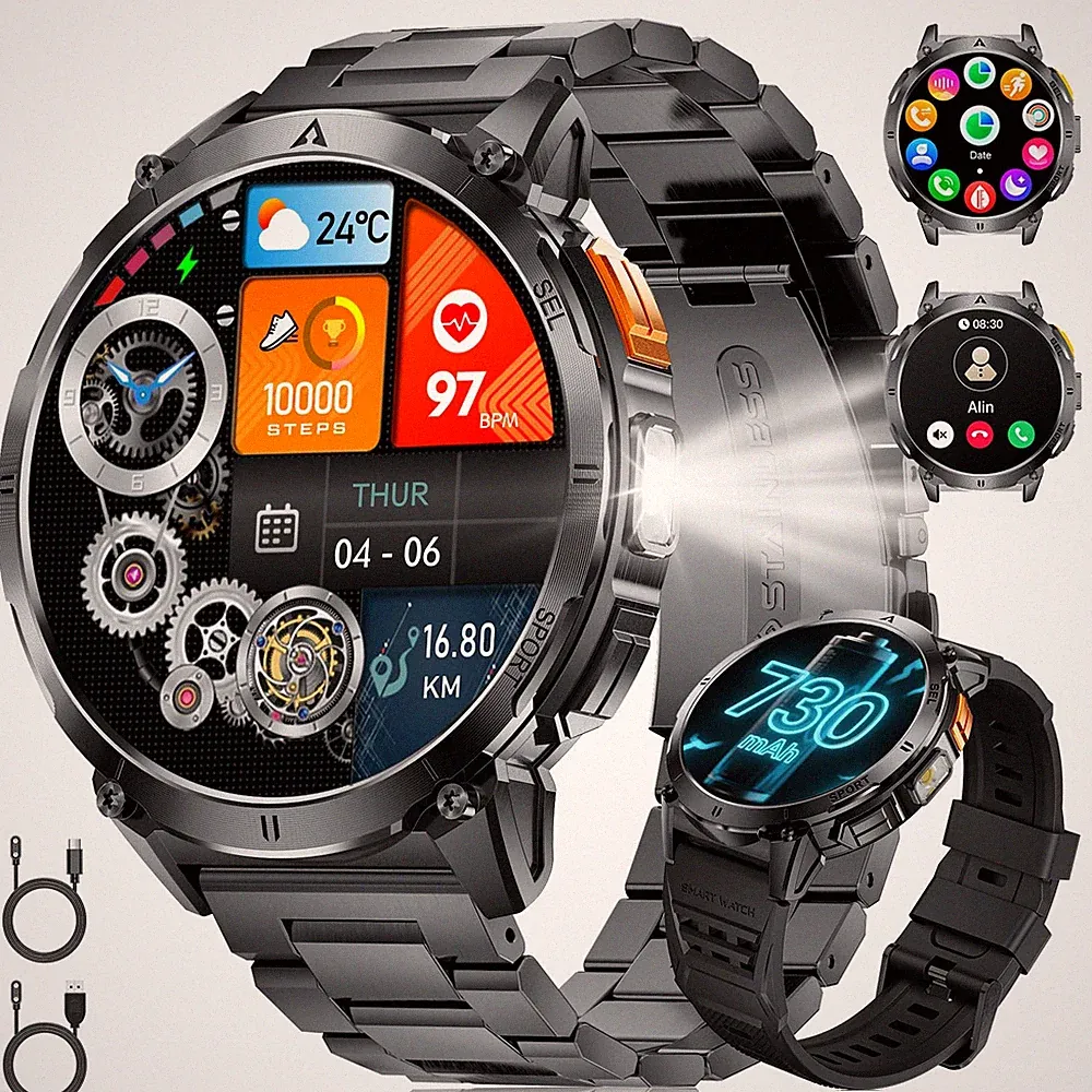 FITFLEX Smartwatch Herren 1,62''AMOLED Touchscreen mit Taschenlampe,120+Sport...