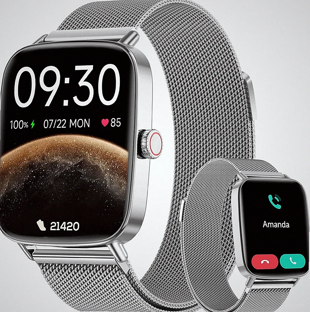 Fitness-Smartwatch 1,85'' – HR, SpO2, Schlafmonitor, 100+ Modi, IP68, Anruf & KI