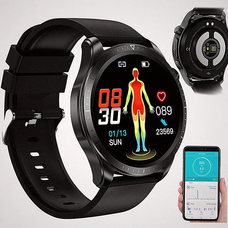 Fitness-Smartwatch, EKG-, Herzfrequenz- & SpO2-Anzeige, App, IP67