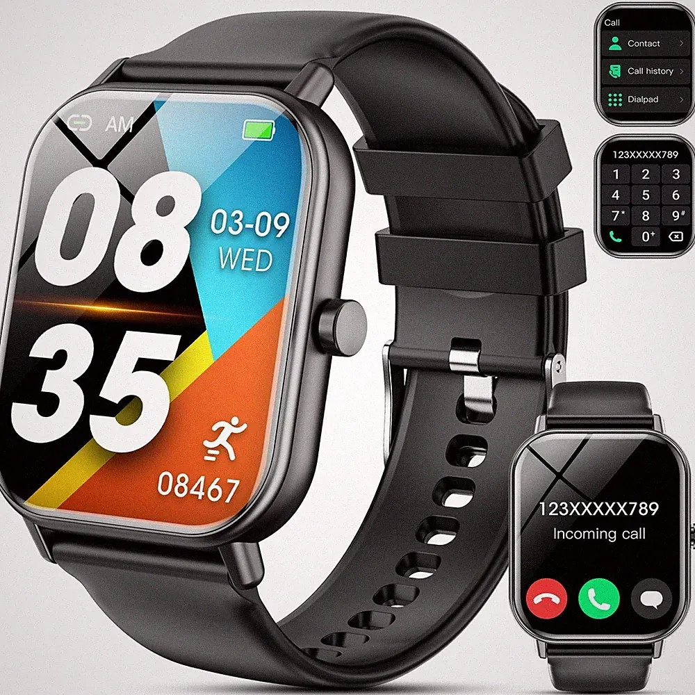 Fitness-Smartwatch IP68, 1,85 Zoll, Herzfrequenzsensor für Android und iOS