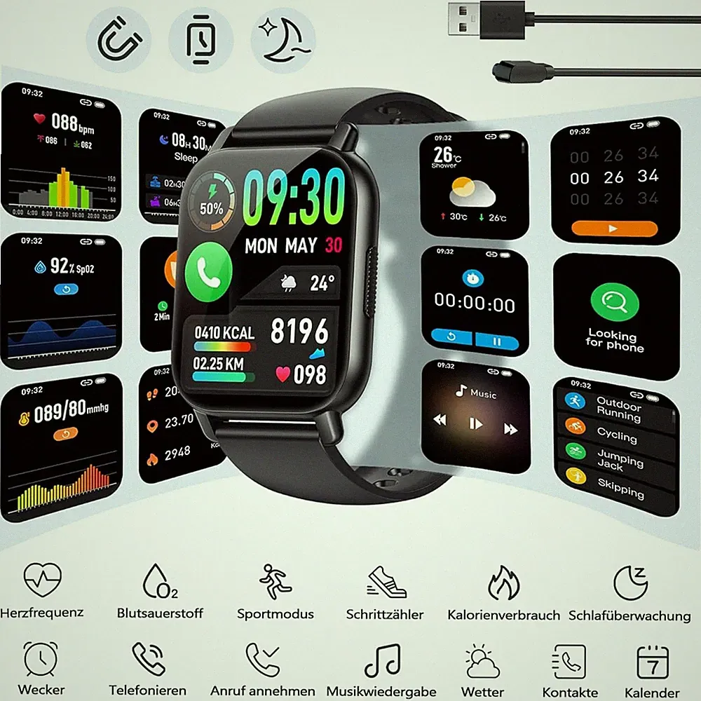 Fitnessuhr Gesundheitsuhr Smartwatch Smart Watch Wasserdicht IP68 Für Arbeit