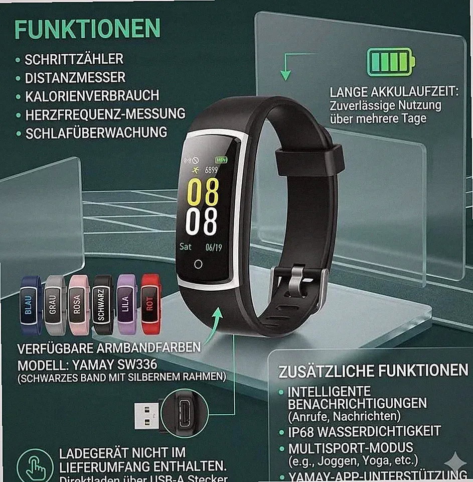 Fitnessuhr Smartwatch mit Pulsmesser Schlafmonitor IP68 Wasserdicht Damen Herren