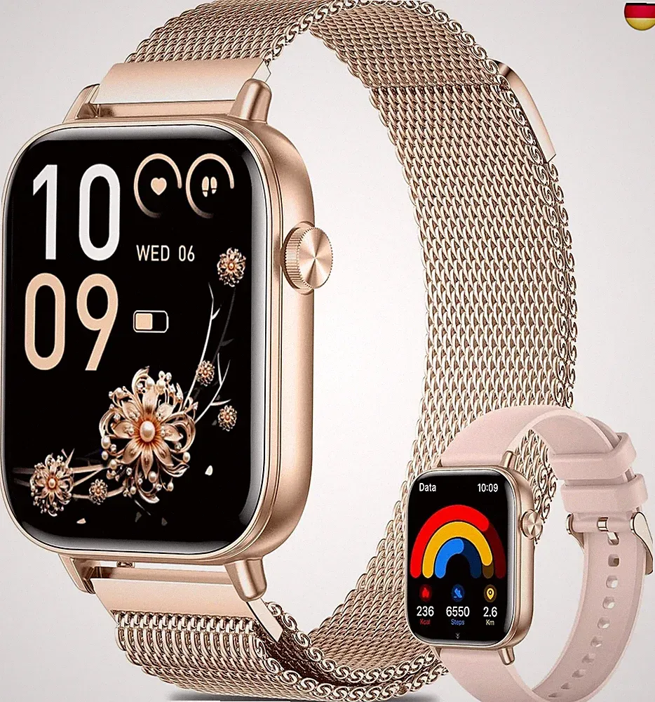 Fitonme Smartwatch Damen, 1.83 Zoll HD-Display Smart Watch mit Telefonfunktion